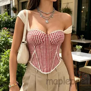 MAPLEPOET-Áo bình Corset dành cho nữ Kẻ sọc xương cá Eo Huấn luyện viên Bodyshaper