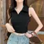 Áo Vest không tay cổ polo nhỏ dành cho nữ Mùa hè Phong cách mới Phiên bản Hàn Quốc Áo không tay eo cao vừa vặn