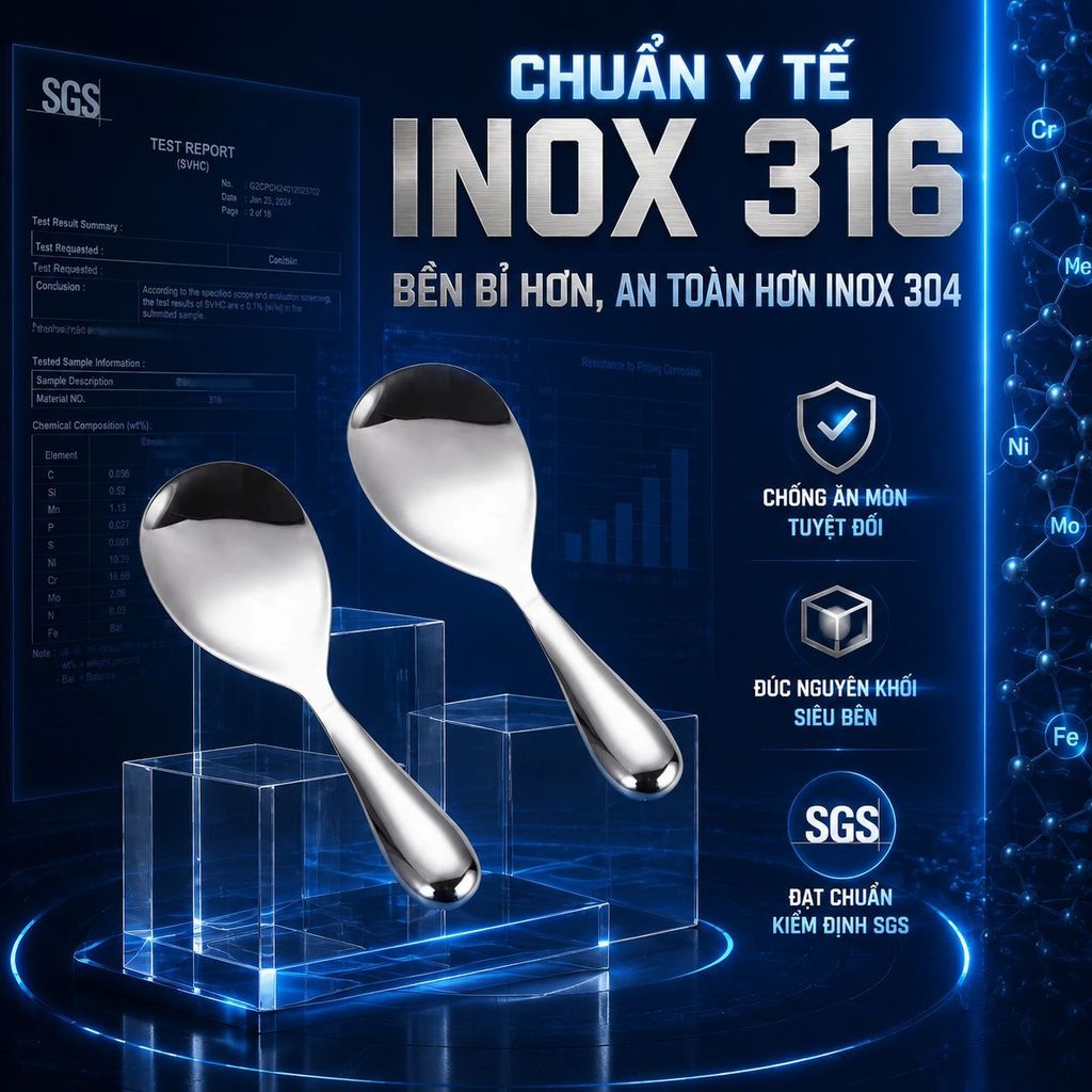 ⚡Ship Nhanh⚡Muỗng cơm inox 316 chống dính | Muỗng xới cơm lớn chống dính bếp | Muỗng lọc dầu hiệu quả chống dính