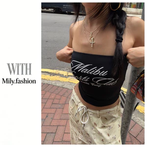 Milyfashion Màu Sắc Tương Phản In Chữ Ôm Hơn Nhìn Ôm Phù Hợp Với Tất Cả Trận Đấu Ống Đơn Giản Top Mùa Hè Hàng Đầu Rốn phơi Sáng Y2K R