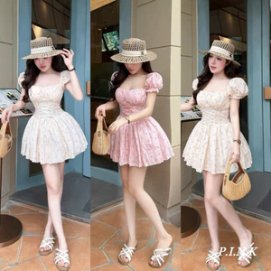ĐẦM XÔ THÊU HOA TAY PHỒNG ĐAN DÂY EO BYJOLIE
