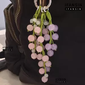 IFANSIN Mô Phỏng Móc Khóa Trái Cây, Móc Khóa Đính Hạt Nho Dệt Tay Tinh Tế, Túi Đính Hạt Nho Charm Túi Mặt Dây Chuyền Túi Treo Trang Trí