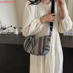 Túi đeo chéo viền dân tộc CODECOVED, Túi đeo vai Bohemian thêu dung tích lớn, Túi xách hình học đầy màu sắc hợp thời trang Dệt túi xách dân gian cho bé gái