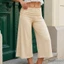 MAPLEPOET-Quần Capri dành cho nữ Gấp qua thắt lưng Quần crop top màu trơn cao cấp thấp