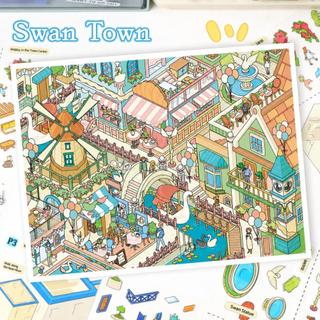 ENWEI 5 Chiếc [Santorini Series] Nhãn Dán Phong Cảnh Thị Trấn Thiên Nga Giải Trí Trà Chiều Quá Khổ Cafe Tạp Chí Văn Phòng Phẩm Trang Trí