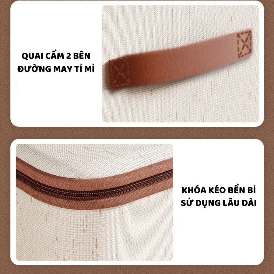 Hộp Vải Đựng Quần Áo 3 Size ENODA HOME, Hộp Vải Bảo Quản Chăn Ga Gối Có Nắp Khóa Kéo Kín Bụi HV150