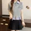 Áo thun ngắn tay kẻ sọc khâu cổ áo polo chính hãng dành cho nữ mùa hè Phong cách mới Giảm tuổi viền nấm nhỏ