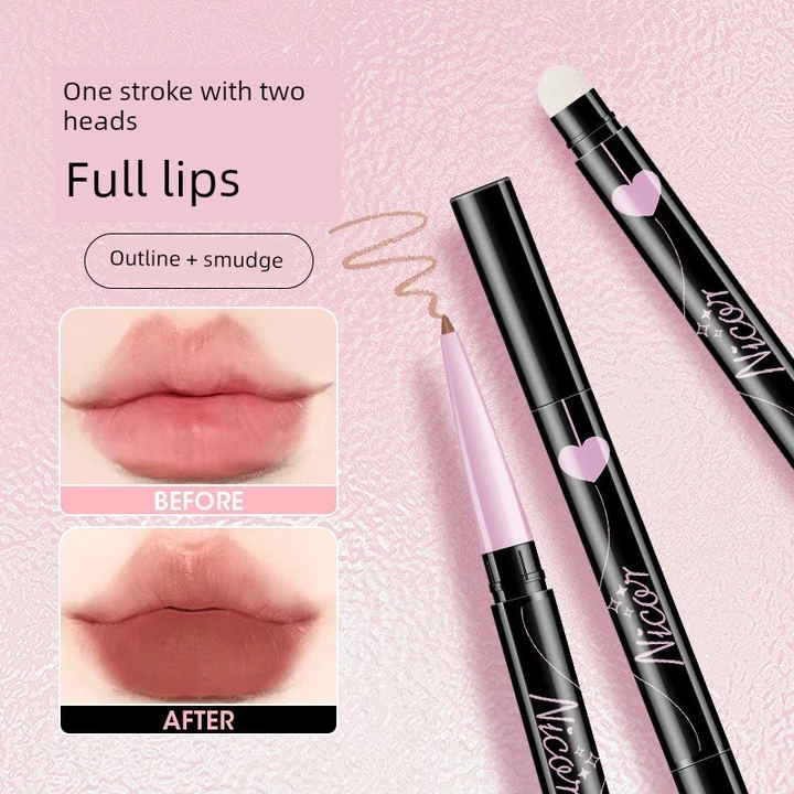 chì kẻ viền môi Ba Chiều Plump Khỏa Thân Son Môi Bút Chống Thấm Nước Chống Dính Cốc Đế Gợi Cảm Bút Chì Hai Đầu Lót Bàn Chải Phác Thảo Hình Môi