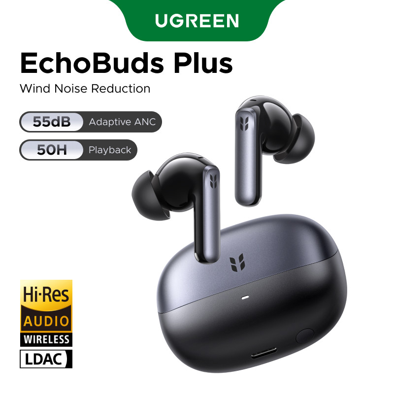 Tai nghe không dây UGREEN HiTune EchoBuds Plus, Bluetooth 6.0, chống ồn chủ động -55dB, pin 50h, LDAC, Hi-Res, IPX5