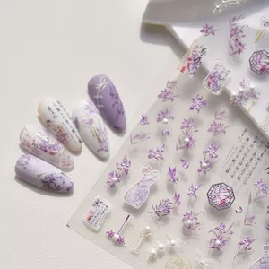 Tím Iris Sườn Xám Pha Lê Kim Cương Làm Móng Tay Miếng Dán Phong Cách Trung Hoa Mực Mới Phong Cách Trung Hoa Thư Pháp Ngọc Trai Đẹp Làm Móng Tay Miếng Dán