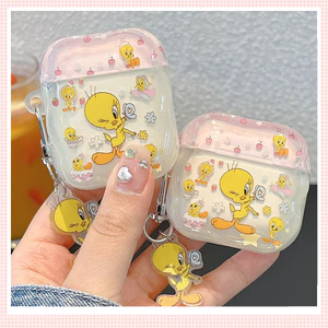Ốp Tai Nghe Có Mặt Dây Chuyền Chống Mất Cho Airpods 4 Pro 3 2 Wave Edge Thiết Kế Dễ Thương Tweety Bird Họa Tiết Hoạt Hình TPU Mềm Chống Sốc Tai Nghe Không Dây Vỏ Bảo Vệ Vỏ Di Động