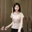 Phong cách Hàn Quốc Ngọt Ngào Slim-fit Hồng Chấm Bi Ve Áo Sơ Mi Tay Ngắn Nữ Xuân Hè Phong Cách Preppy Ôm Hơn Nhìn Tích Cực