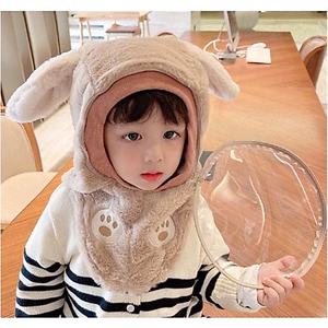 ;;Mũ Len Lông Cừu ;;Trùm Đầu Kèm Kính Chắn Gió Chống Bụi Bảo Vệ Bé Len Mềm Mịn 2in1 Cho Bé