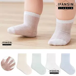 IFASIN 4 Đôi Tất Sơ Sinh, Tất Lưới Mỏng Nhiều Mẫu Cho Bé, Tất Cotton Giữa Bắp Chải Không Xương Thoáng Khí Cho Bé Trai Bé Gái