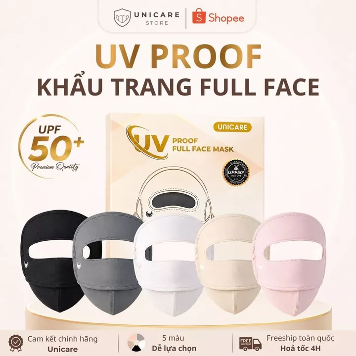 Khẩu Trang UNICARE Vải Chống Nắng Full Face, Ngăn Chặn Tia UV, Chất Liệu Lụa Mát Thoáng Khí
