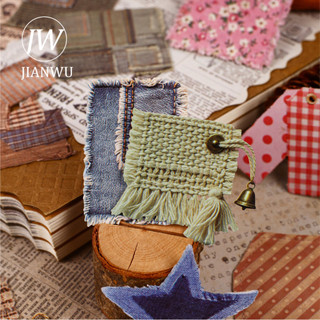 JIANWU Vintage Ren Hoa Chấm Bi Vải Phong Cảnh Chất Liệu Cắt Dán Thêu Sò Nhãn Dán Sáng Tạo DIY Tạp Chí Văn Phòng Phẩm