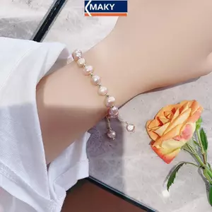 MAKY Thanh Lịch Baroque Ngọc Trai Đính Hạt Vòng Tay Nữ Sang Trọng Có Thể Điều Chỉnh Vòng Tay Thời Trang Cô Gái Ngọt Ngào Trang Sức Tiệc Sinh Nhật Quà Tặng VN