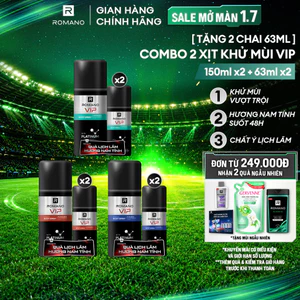 Combo 2 Xịt khử mùi cho nam cao cấp VIP Romano (150ml x 2) (Tặng mùi ngẫu nhiên)