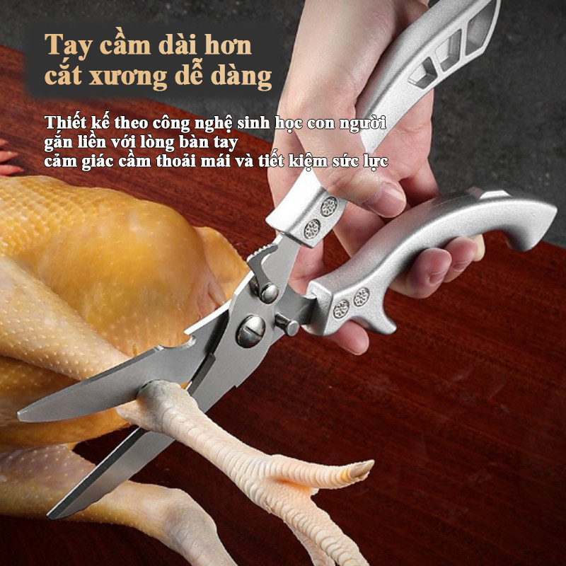 Kéo Cắt Xương Gà Vịt Chuyên Dụng - Thép Không Gỉ SK5 Siêu Bền, Lưỡi Sắc Bén, Chống Dính