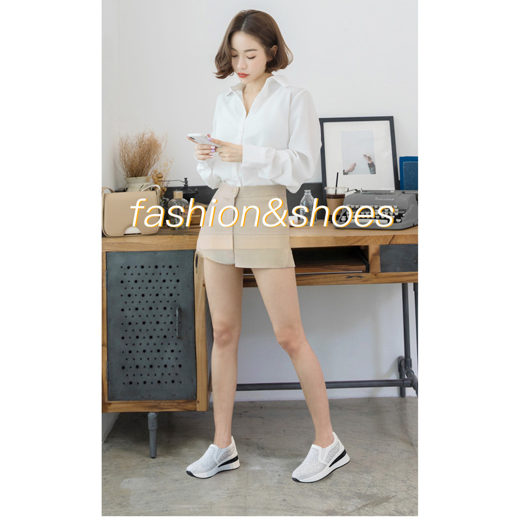 Giày Nữ Bên Trong Tăng Chiều Cao Mỏng Hơn Nhìn Thu Đông 2025 Phong Cách Mới Ngọc Trai Ngọc Trai Du Lịch Slip-On Giày Đế Chống Thấm Nước Giày Nữ
