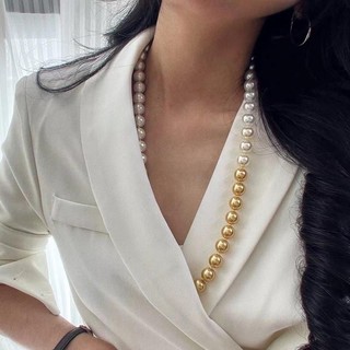 [ DAISYN ] N1015 vòng cổ ngọc trai mix trắng vàng 60cm, dây chuyền ngọc trai nhân tạo , chuỗi hạt ngọc