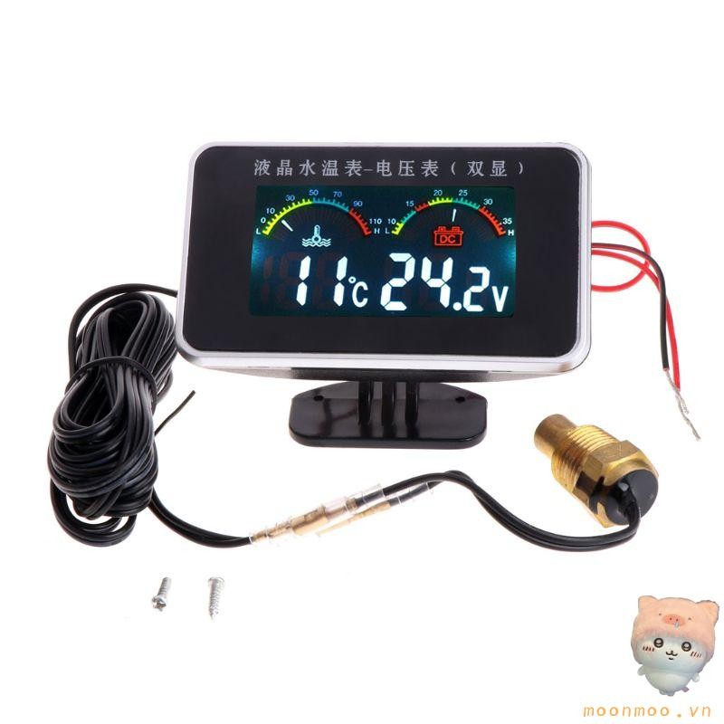 Máy đo chỉ báo nhiệt độ nước Moon 12 24V Vôn kế kỹ thuật số 2in1