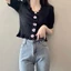 Áo dệt kim ngắn tay mùa hè cổ chữ V thoải mái