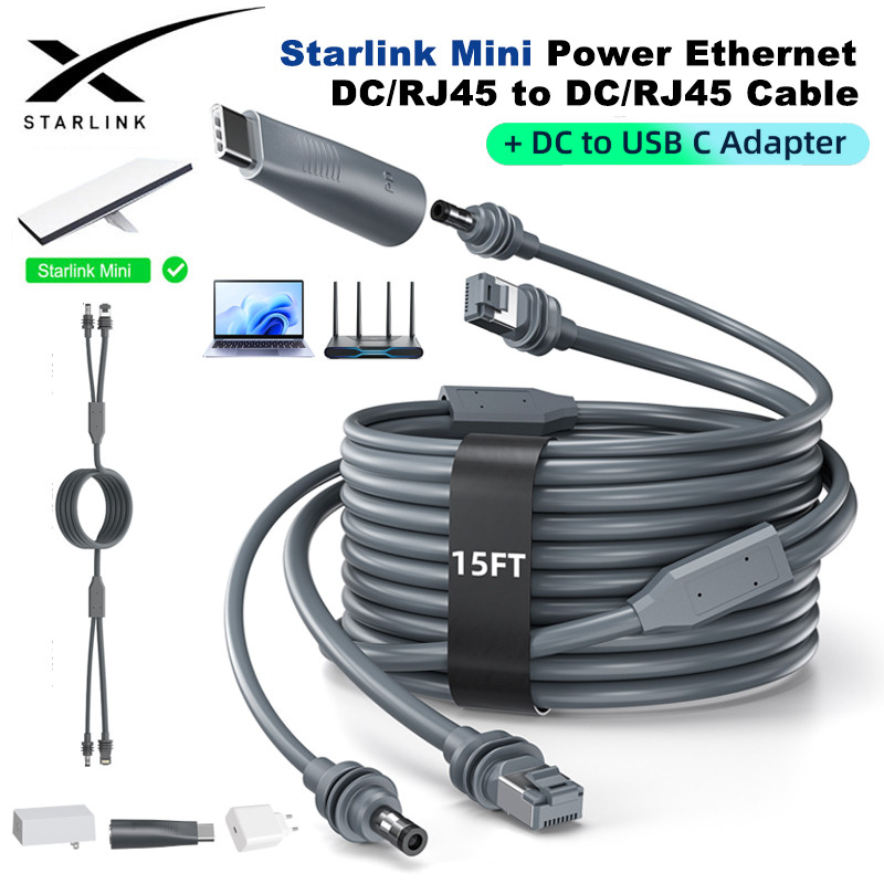 Cáp Ethernet nguồn Starlink Mini DC / RJ45 sang DC / RJ45 có bộ chuyển ...