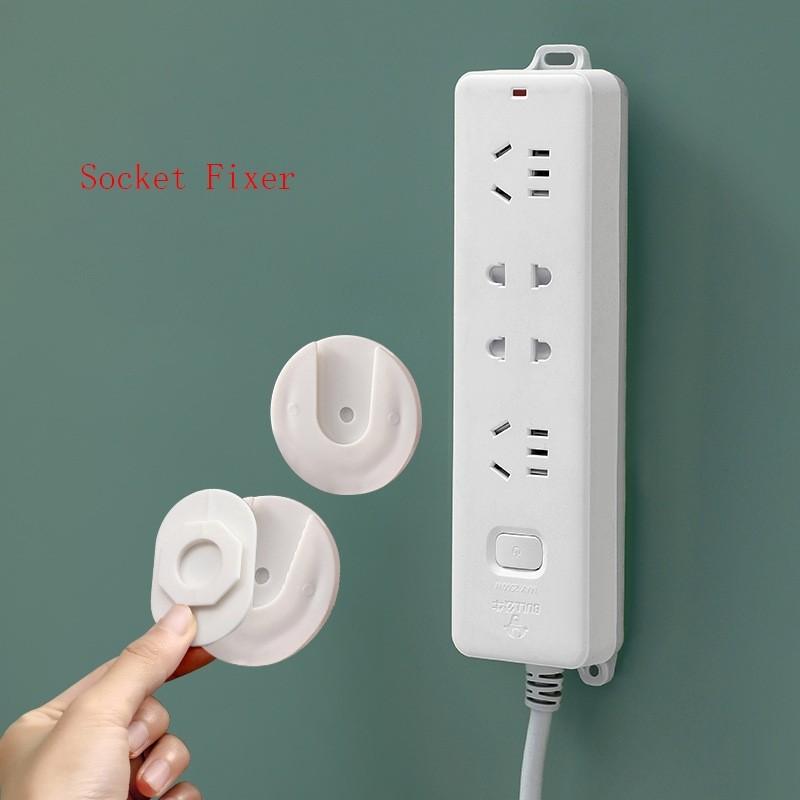 [Sẵn sàng] 1 miếng Giá đỡ dải nguồn treo tường tự dính / Bộ cố định ổ cắm miễn phí đục lỗ cho bộ sắp xếp giá đỡ dải nguồn