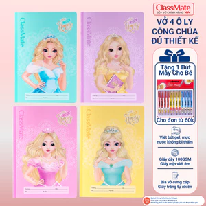 Vở Ô Li Vở 48 Trang Vở 4 Ô Ly Cán Màng Mờ In Dập Nổi Hình Thiết Kế Công Chúa 100gsm Cho Các Bé Cấp1 NC1-48-001 -AT