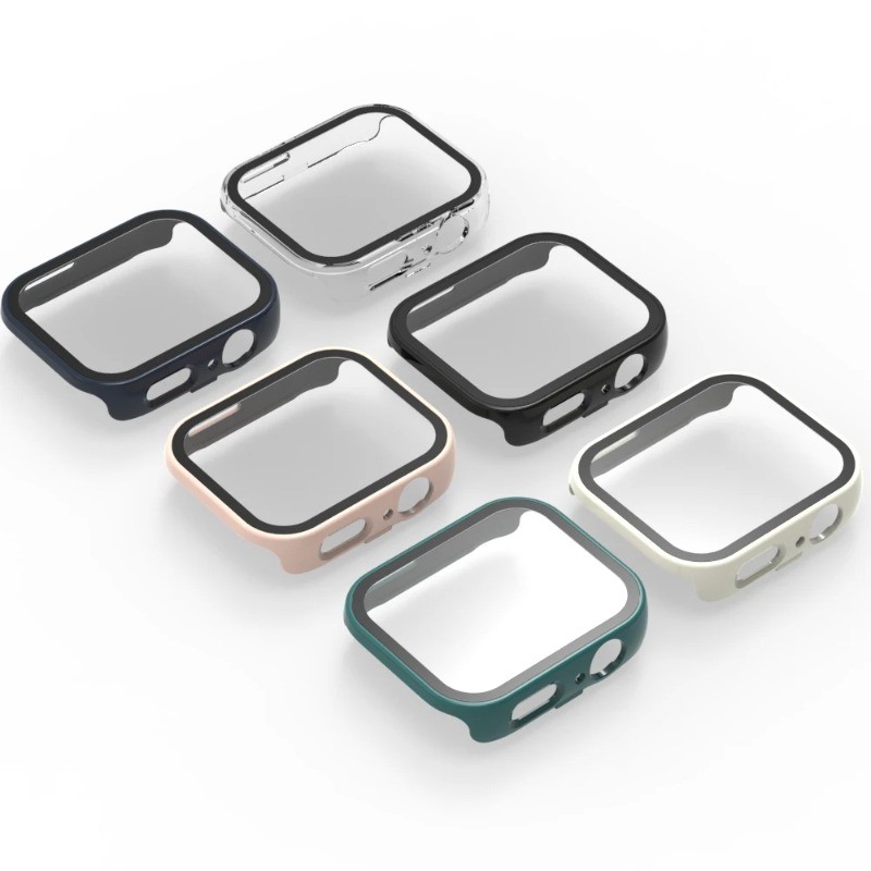 Kính + Ốp Lưng Cho Apple Watch Series 11 10 9 8 7 S6 5 4 3 2 1 SE SE2 SE3 38mm 40mm 41mm 42mm 44mm 45mm 46mm Bảo Vệ Màn Hình Toàn Diện PC Cứng Ốp Lưng Kính Cường Lực