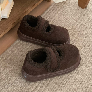 XIXITIAO Giày Cotton Đế Dày Lót Lông Cừu Giữ Ấm Nữ Thu Đông Dễ Thương Pháp Thoải Mái