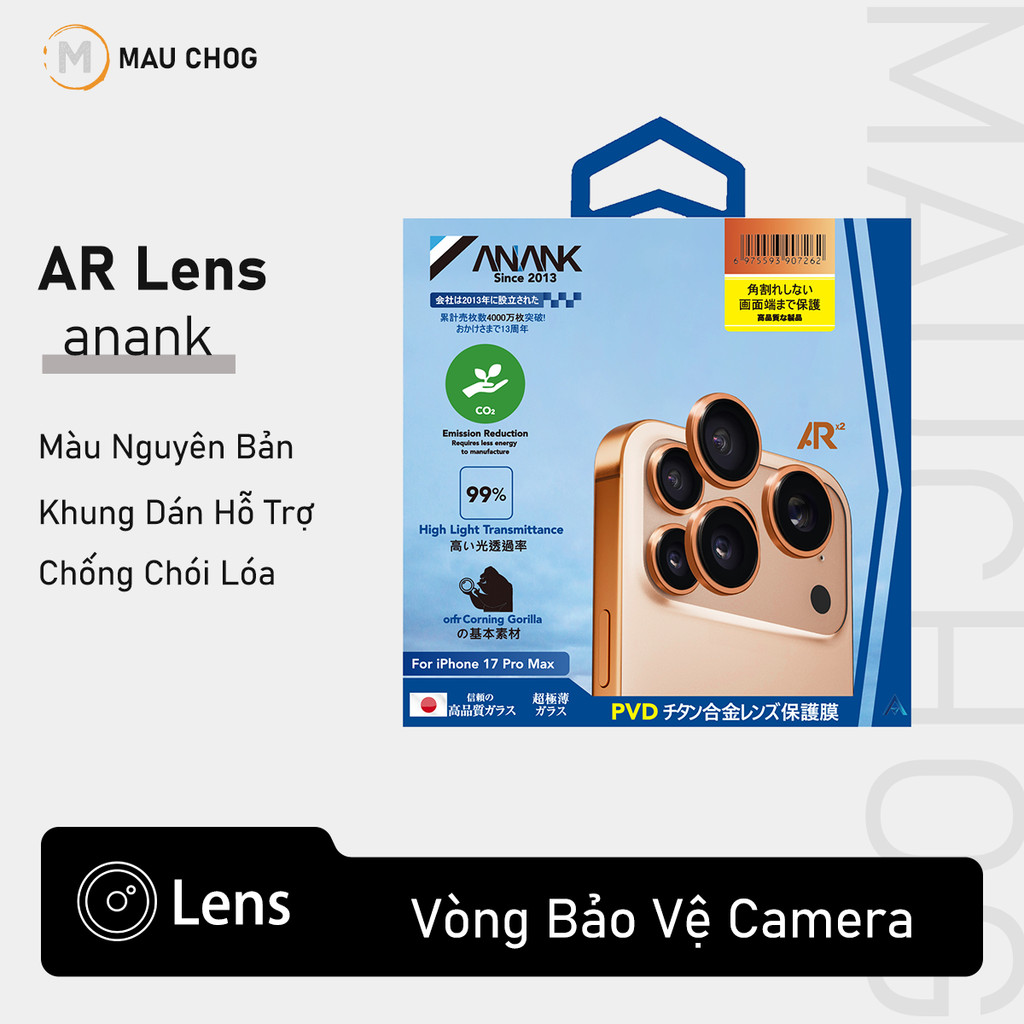 Bộ Vòng Cường Lực Bảo Vệ Camera Anank Chống Chói Cho Điện Thoại iPhone 17 Pro Max 16 15 14 13