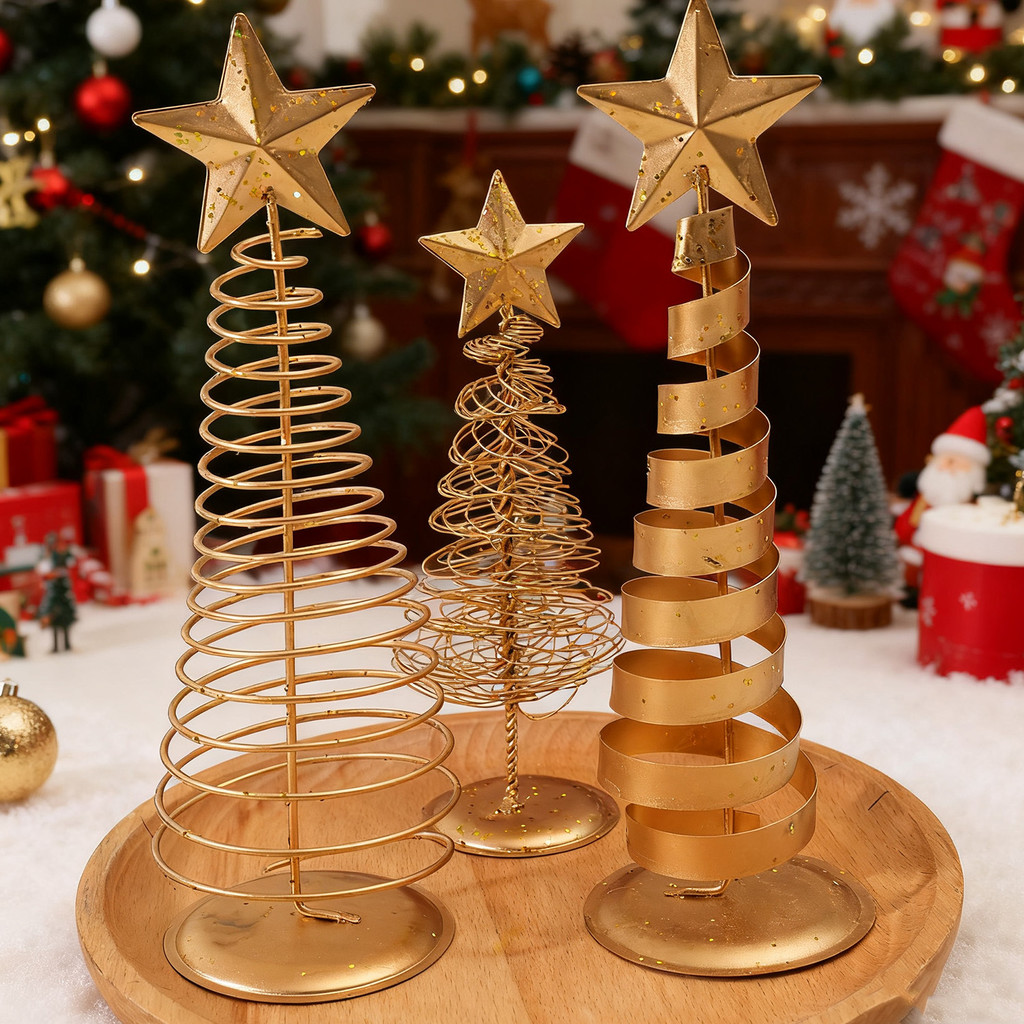 Trang trí cây thông Noel bằng sắt vàng Phong cách cổ điển Bắc Âu, Trang trí chống gỉ có thể gập lại cho bữa tiệc văn phòng tại nhà, 3 kiểu có sẵn Không lắp ráp