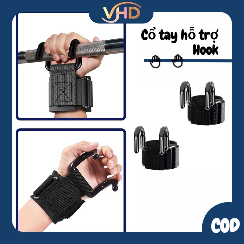 Cổ tay hỗ trợ móc hỗ trợ tập thể dục, thiết kế chống trượt+siêu chịu lực kéo lên/kéo cứng/nâng tạ vv