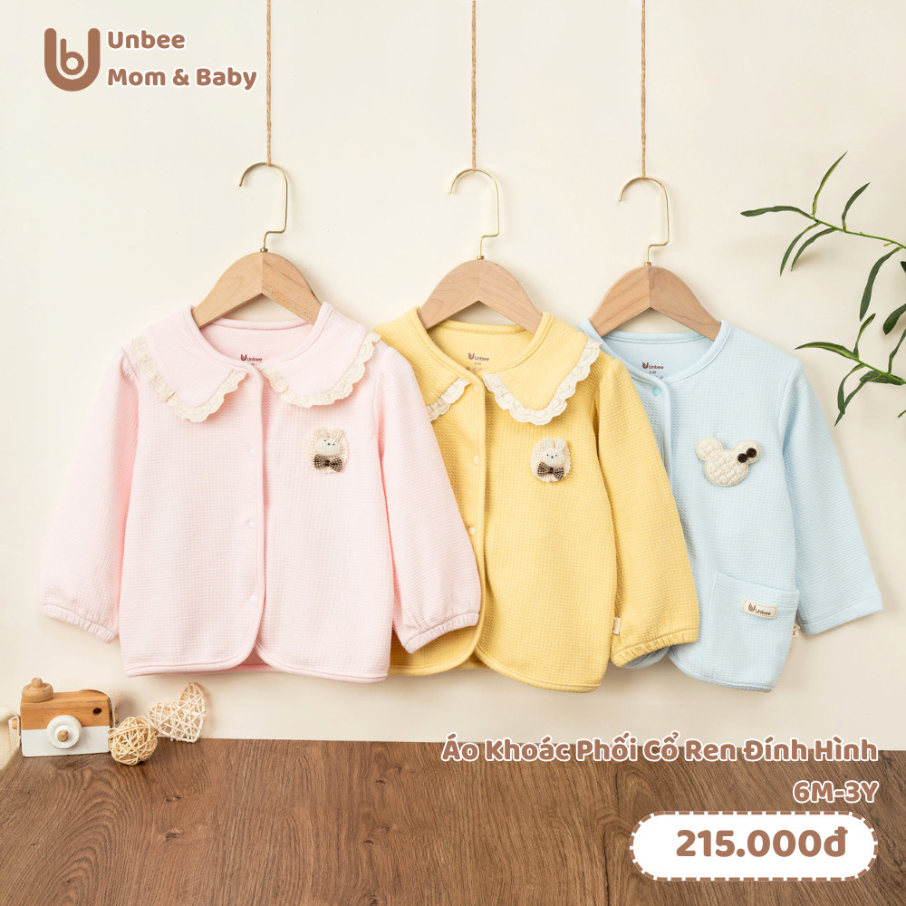 Áo khoác thu đông cho bé UNBEE chất nỉ xốp Hàn phối cổ ren điệu đà - Áo khoác cho bé 6 tháng -3 tuổi