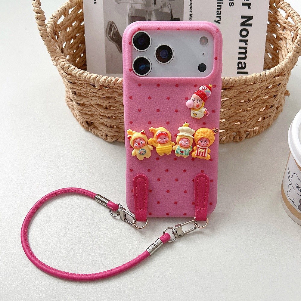Ốp điện thoại bằng da lấp lánh 3D + dây buộc cho iPhone 17ProMax 17Air 16 15 14 13 12 11 Vỏ bảo vệ chống sốc