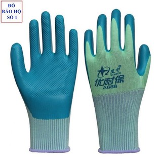 Bịch 12 đôi găng tay bảo hộ lao động phủ plastic A688, gang tay 688, găng tay lao động
