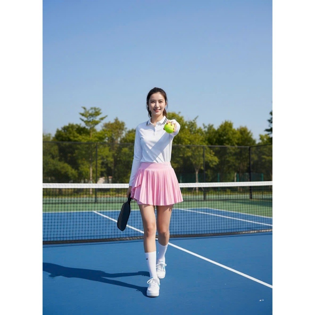 [PICKLEBALL] Bộ thể thao nữ, Áo dài tay mix váy xếp ly chơi pick, Golf, Tennis, Pickleball, cầu lông...