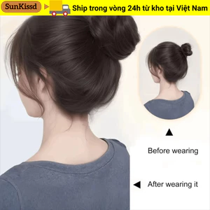 SUNKISSD Kẹp Tóc Trong Bun, Vòng Tròn Co Giãn Kẹp Tóc Tổng Hợp Phần Mở Rộng Tóc, Phần Mở Rộng Tóc Lộn Xộn Kết Cấu Thẳng Mini Donut Updo Tóc Giả Thay Thế
