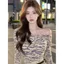 Pure Desire Hot Girl Style Da báo cổ áo chéo dài tay Áo thun nữ mùa hè Phong cách mới Slim-Fit Slimmer Look All-Match Top
