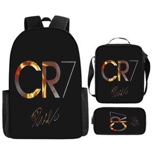 World Cup C Luo Phim Hoạt Hình Trẻ Em Schoolbag Bộ Ba Mảnh Học Sinh Tiểu Học Bóng Đá Schoolbag Polyester Chống Nước Túi Đựng Bút Chì