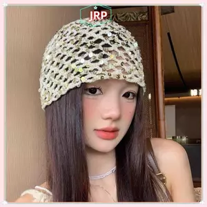 JRP Thời Trang Vintage Đính Kim Sa Lấp Lánh Rỗng Mũ Chui Đầu Nữ Mùa Hè Thu Du Lịch Ảnh Bầu Không Khí Đa Năng Thường Ngày Y2K Đan Mũ Bò JRP