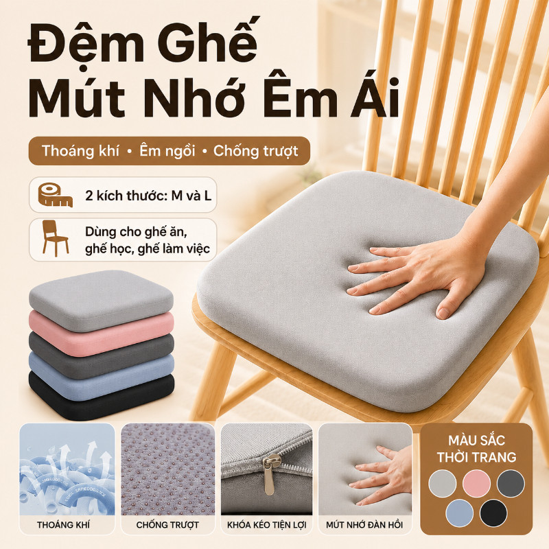 Đệm Ngồi Ghế Cao Su Non Thoáng Khí Siêu Đàn Hồi, Giảm Đau Mỏi, Dùng Cho Văn Phòng Xe Hơi Học Sinh Tiện Lợi