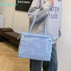 FUJIOU Túi Itabag đơn giản, Túi trong suốt có dây buộc huy hiệu đơn, Túi đeo chéo Ruy băng thần tượng Lưu trữ hàng hóa Túi đeo vai màu trơn cho trẻ em