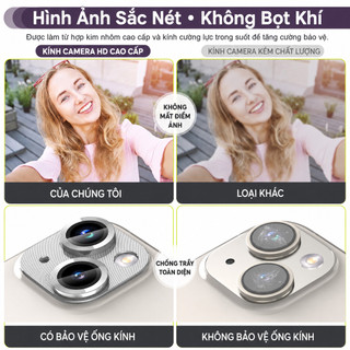 Kính bảo vệ camera viền nhôm mỏng nhẹ chống chói lấy nét không giảm chất lượng ảnh iPhone 11 12 13 14 15 16 17 Pro Max