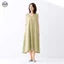 Phong cách Nhật Bản Muji / Đầm cổ chữ V không tay bằng vải lanh Cotton / Váy dài thẳng dáng rộng mát mẻ / Váy màu trơn đơn giản