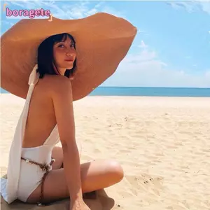 Mũ đi biển cỡ lớn BORAGETE, Mũ chống nắng vành rộng lớn có thể gập lại 70cm, Mũ che nắng chống tia cực tím bằng ống hút