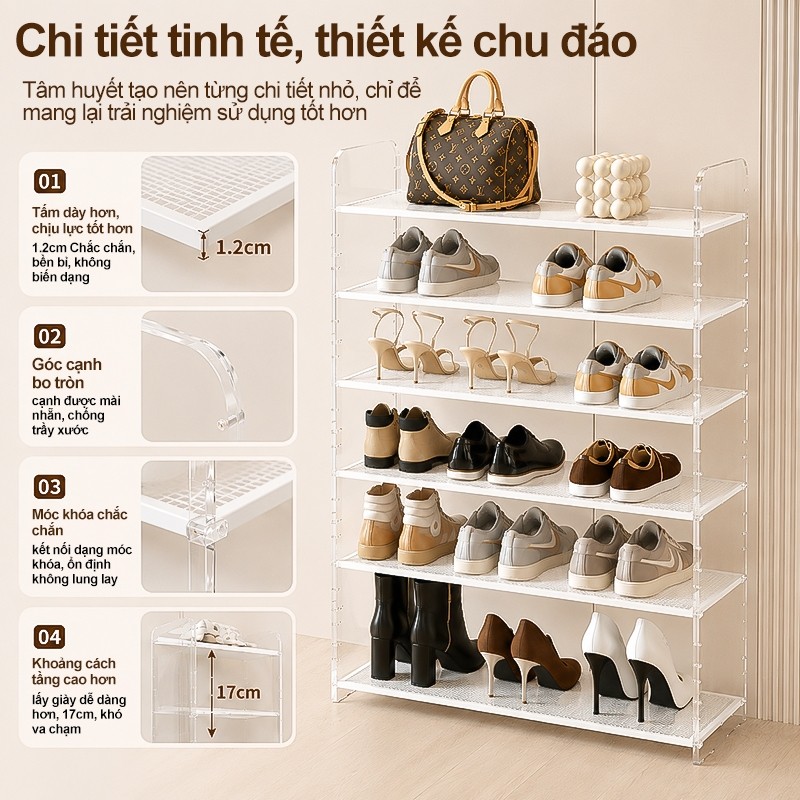 𝐎𝐥𝐢𝐟𝐞 Kệ giày acrylic trong suốt 5tầng lưới sắt chống gỉ Kệ để giày căn hộ nhỏ tiết kiệm không gian Thoáng khí chống mùi