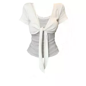 Áo thun ngắn tay giả hai mảnh phong cách cay ngọt ngào dành cho nữ mùa hè Thiết kế phong cách mới Sense Slim-fit Slimer Look Giant Look Tren